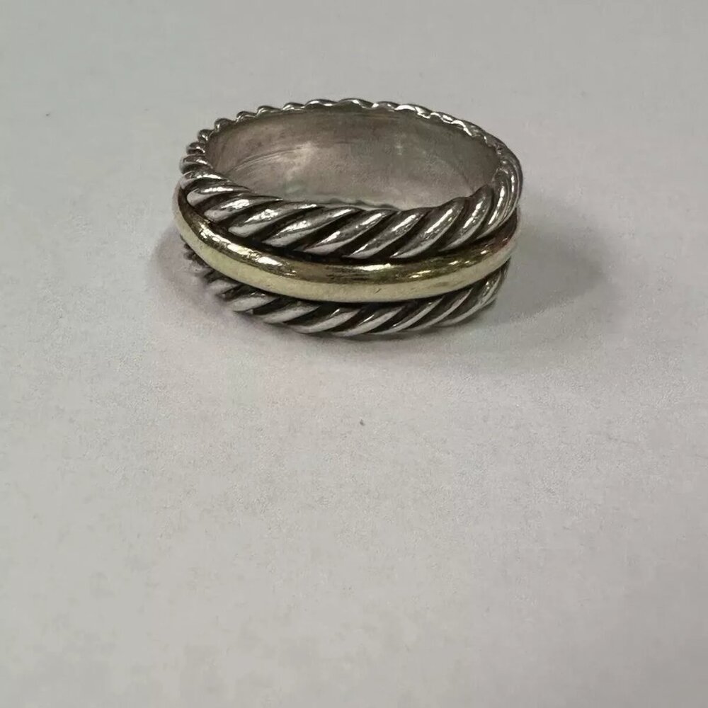 SOLD! David Yurman 14k Yellow Gold & Sterling Silver Chevron Band Ring Size 9